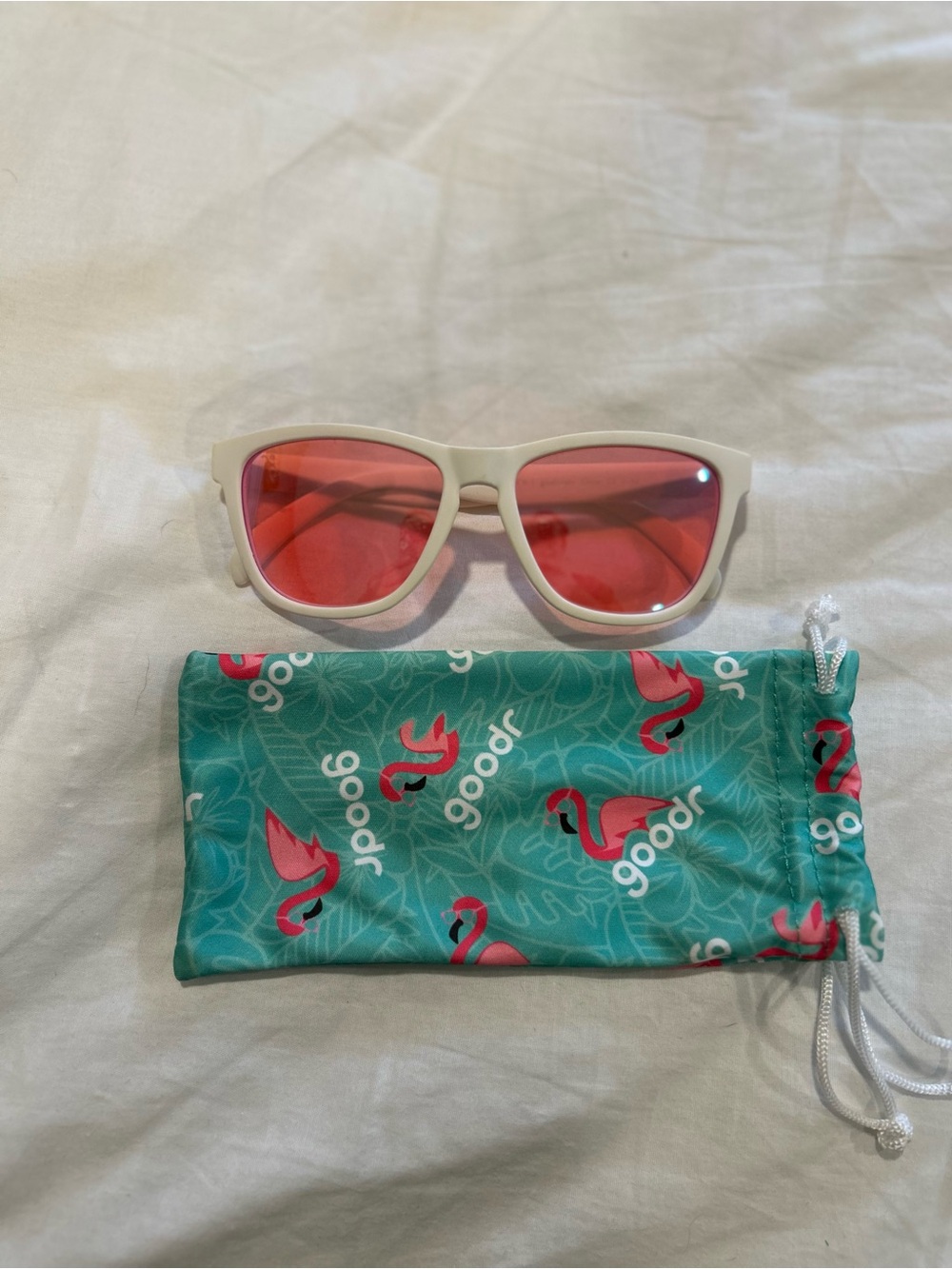 Goodr White Frame Sunglasses with Pink Lenses